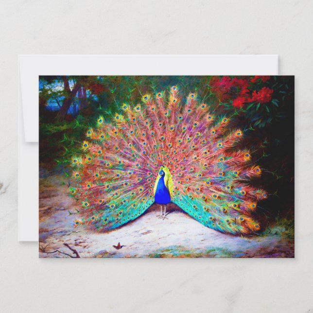 Invitation Peinture vintage de paon (Devant)