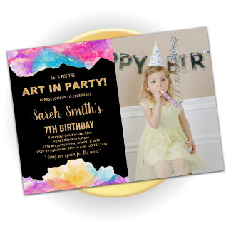 Invitation Peinture violet dorée Anniversaire Avec Photo