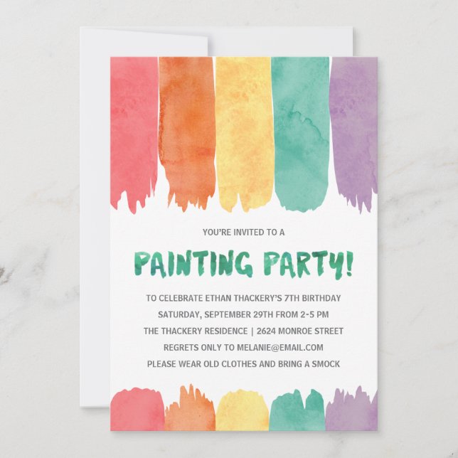 Invitation Peintures colorées | Art/Peinture Fête d'anniversa (Devant)