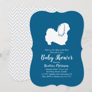 Invitation Pekingese Chien Baby shower Garçon bleu
