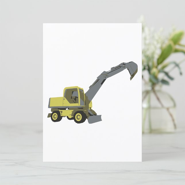 Invitation Pelle Excavatrice Jaune Engins de Construction (Créateur téléchargé)
