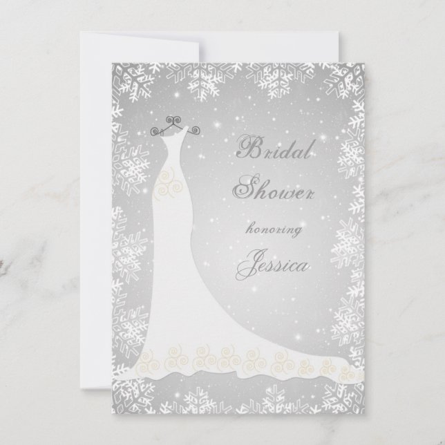 Invitation Pelouse Mariage, flocons de neige sur Fête de l'ma (Devant)