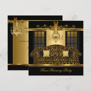 Invitation Pendentif de fête de crémaillère Orné Or Noir