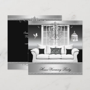 Invitation Pendentif de fête de crémaillère riche argent blan
