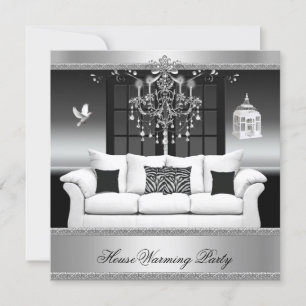Invitation Pendentif de fête de crémaillère riche argent noir