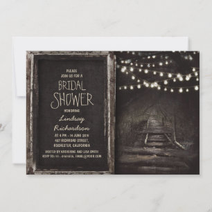 Invitation penderie rustique lumières arbre chemin nuptiale d