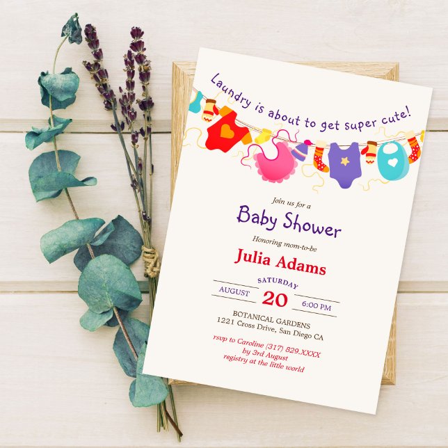 Invitation penderie violet orange jaune baby shower (Créateur téléchargé)