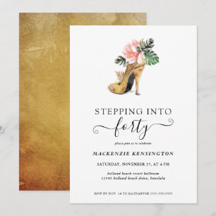 Invitation Pénétrer Dans 40 Talons D'Or Floral Chic Anniversa