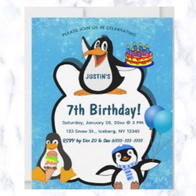 Invitation Pengouins édifiables dans l'anniversaire de neige (Créateur téléchargé)