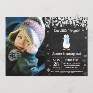 Invitation Penguin Winter Boy Photo Anniversaire
