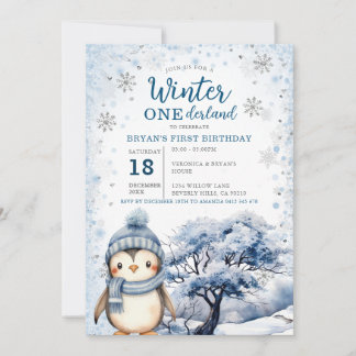 Invitation Penguin Winter Onederland Arctic Animals Birthday