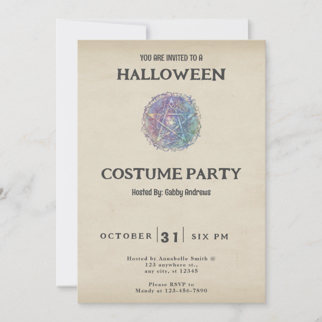 Invitation Pentagramme bleu et vert Halloween Vintage (Devant)