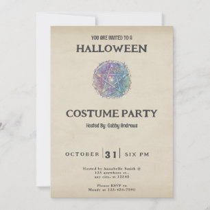 Invitation Pentagramme bleu et vert Halloween Vintage