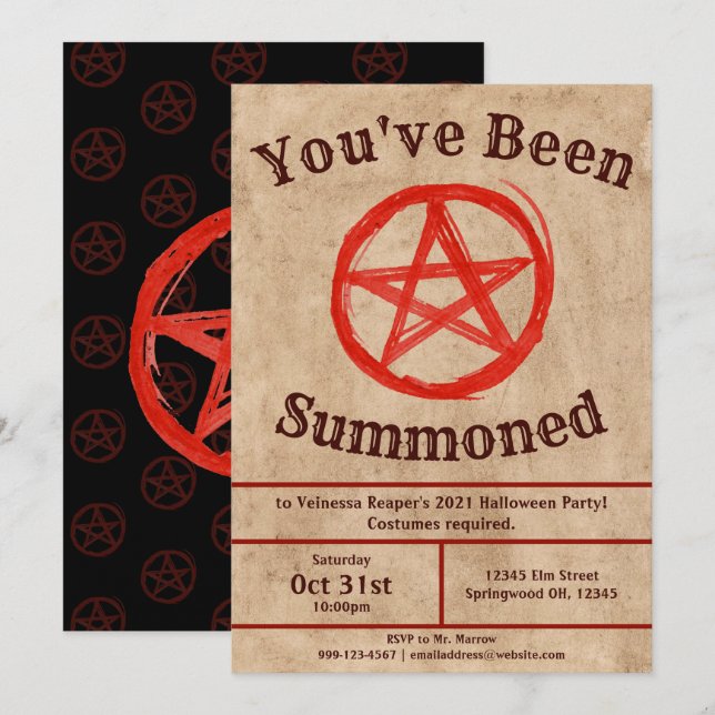 Invitation Pentagramme Vintage déplaisant HallIoween (Devant / Derrière)