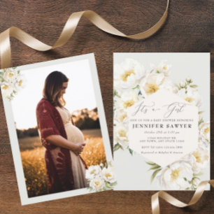 Invitation Peonies blanches   Baby shower photo