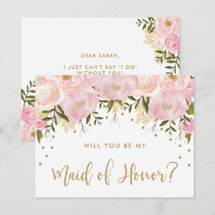 Invitation Peonies blanches Pink Floral Be My Maid of Honor
