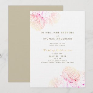 Invitation Peonies Blush Gold Élégant Mariage classique moder