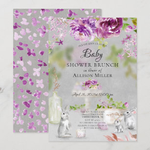 Invitation Peonies & Bunny Baby shower Brunch