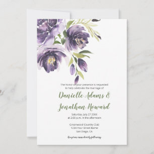 Invitation Peonies de lavande pourpre - Mariage de dos vert