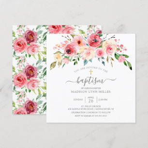 Invitation Peonies de printemps Rose Floral Baptism Invitatio