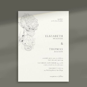 Invitation Peonies délicates Encre Pearl Blanc Elégant Mariag