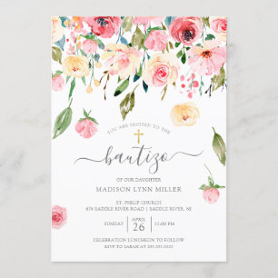 Invitation Peonies Floral Espagnol Baptême