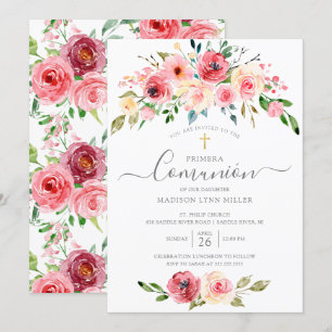 Invitation Peonies Floral Espagnol Première communion