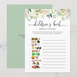 Invitation Peonies Gold Emoji Pictionary Baby shower jeu