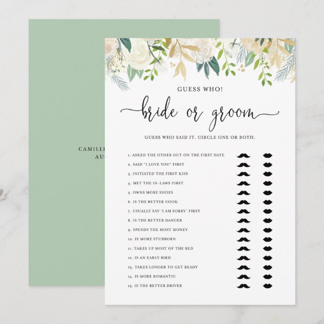 Invitation Peonies Gold Parties scintillant mariée ou jeu de  (Devant / Derrière)
