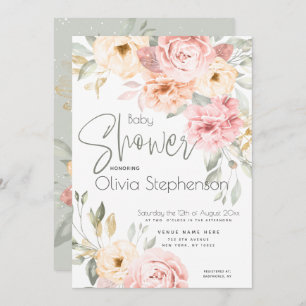 Invitation Peonies rose et ivoire de baby shower