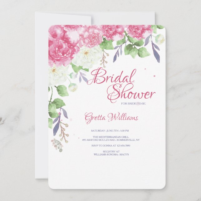 Invitation Peonies roses (Devant)