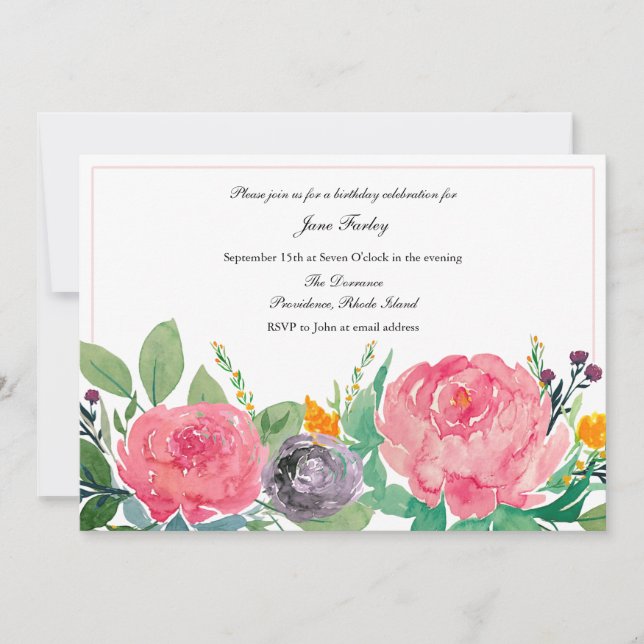Invitation Peonies roses (Devant)