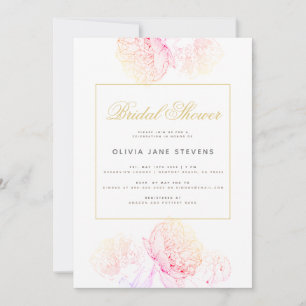Invitation Peonies roses Élégant Script Fête des mariées mode