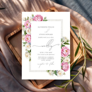 Invitation Peonies & Roses Floral Elégant Jardin Mariage