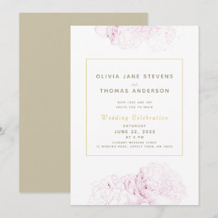 Invitation Peonies roses Or Élégant Mariage classique moderne