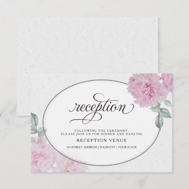 Invitation Peonies roses romantiques Papier de riz BarefootBr (Devant / Derrière)