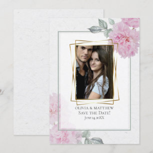 Invitation Peonies roses romantiques Papier de riz BarefootBr