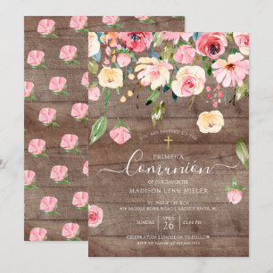 Invitation Peonies roses rustiques Floral Espagnol Première c