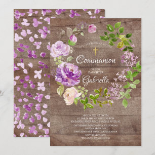 Invitation Peonies rustiques Floral Wreath Communion Invitati