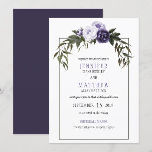 Invitation Peonies violettes foncées Mariages d'aquarelle