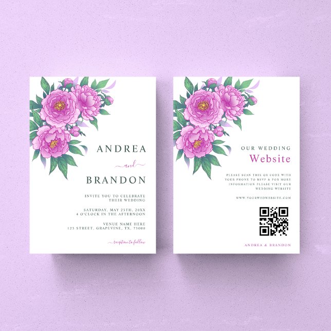 Invitation Peonines roses exotiques Sage Mariage vert tout en (Créateur téléchargé)