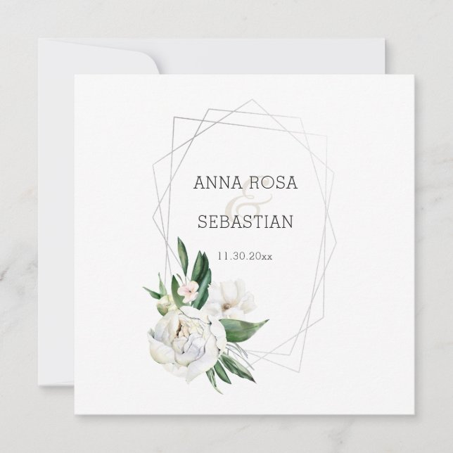 Invitation *~* PEONY AR15 QR RSVP Mariage de cadre floral (Devant)