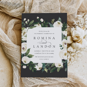 Invitation Peony blanc   Carré Mariage de cadre Floral