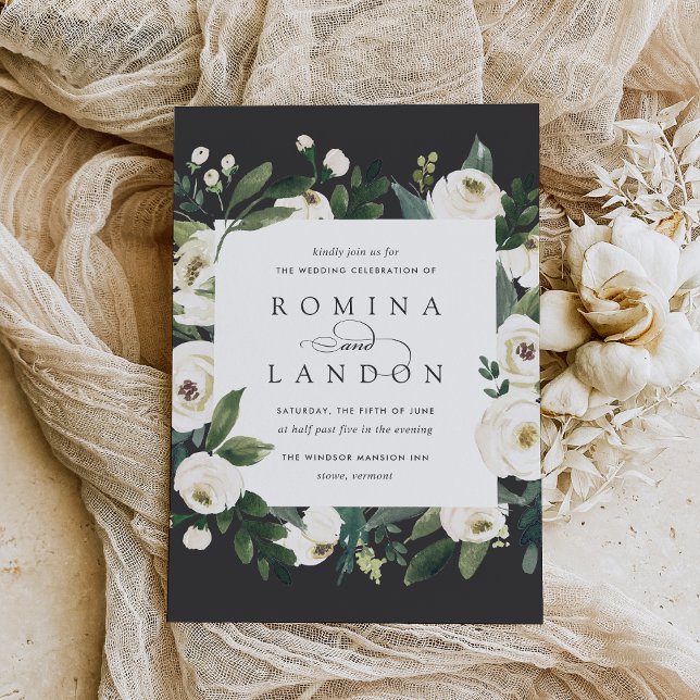 Invitation Peony blanc | Carré Mariage de cadre Floral (Créateur téléchargé)