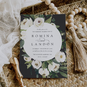 Invitation Peony blanc   Mariage à cadre floral rond