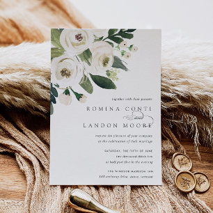 Invitation Peony blanc   Mariage floral aquarelle