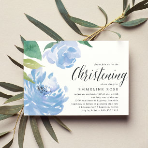 Invitation Peony bleu   Watercolor Floral Christening