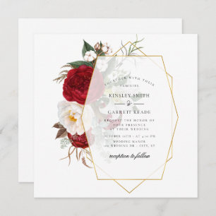 Invitation Peony Bouquet coloré Mariage cadre or