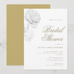 Invitation Peony BW Gold Élégant Script Fête des mariées flor