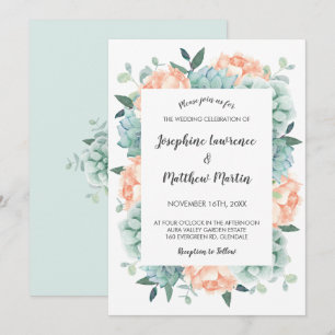 Invitation Peony et Succulents Aquarelle Floral Mariage